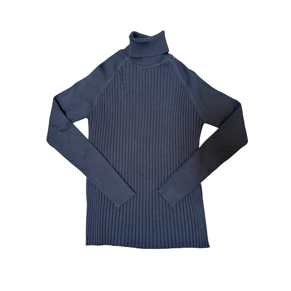 Austin Reed Silk Blend Ribbed Turtleneck Sweater Black Womens Medium Long Sleeve